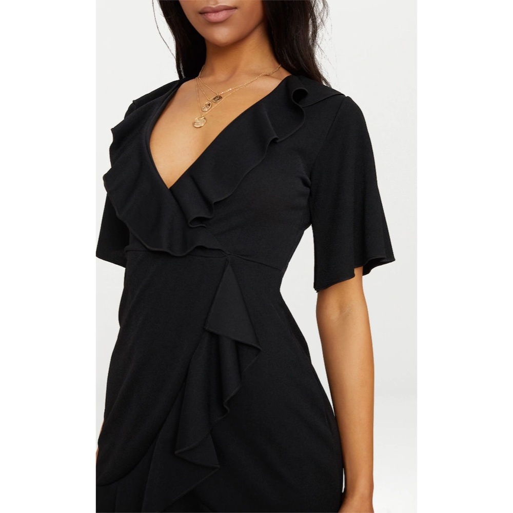 Fit and Flare Ruffle Skater Black Dress - Picture 3 of 4